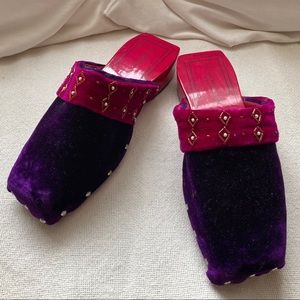 Jean-Michel Cazabat purple/pink velvet/wood clogs